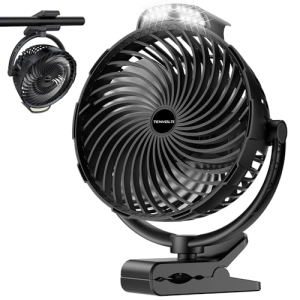 Tenvolti 10000mAh Clip on Fan, 8-Inch Golf Cart Fan Rechargeable with LED Light