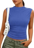 PRETTYGARDEN Sleeveless Tops for Women Ribbed Mock Neck Tank Top Slim Fitted Ruc
