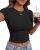 TNNZEET Black Shirt Womens – Slim Fit Short Sleeve Crop Top Crew Neck Casual Bas