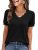 ANRABESS Short Sleeve Sweater for Women V Neck Ribbed Knit Lightweight Sweaters