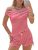 EXLURA Women 2 Piece Summer Outfits Casual Striped Lounge Set Ribbed Knit Off Sh