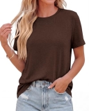 KIRUNDO Short Sleeve Tops for Women Summer Trendy Casual Crew Neck Plain T Shirt