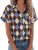 Beautife Womens Short Sleeve Plaid Shirts V Neck Collared Button Down Shirt Tops