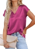 RUMIA Short Sleeve Satin Summer Blouses Tops for Women- Ladies V Neck Blouse Shi