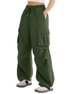 COPYLEAF Parachute Cargo Pants Women Lightweight Quick Dry Baggy Hiking Pants wi