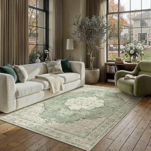 WondRg 6×9 Washable Area Rug Green Non Slip Distressed Carpet