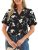 Simplee Womens Button Down Puff Ruffle Short Sleeve Blouse Tops V Neck Summer Em