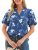 Simplee Womens Button Down Puff Ruffle Short Sleeve Blouse Tops V Neck Summer Em