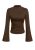PRETTYGARDEN Womens Long Bell Sleeve Mock Neck Ribbed Tops (Brown,S)