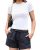 Abardsion Women Short Sleeve Cotton Basic Slim Baby Tees Crop Tops White