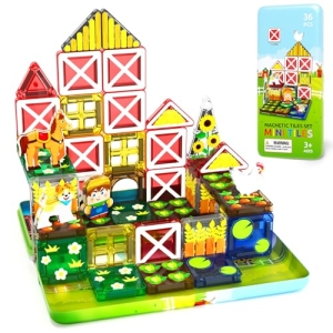 ORZbb Mini Magnetic Tiles Farm Animal Toys Toddler Travel Essentials Set with Ca
