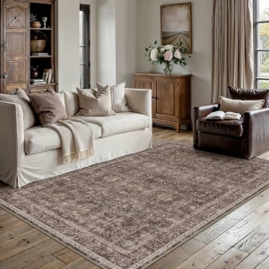 HUGEAR Red Brown 4×6 Washable Area Rugs for Living Room Bedroom Distressed Vinta