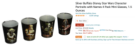 Silver Buffalo Disney Star Wars Character Portraits with Names 4 Pack Mini Glasses, 1.5 Ounces